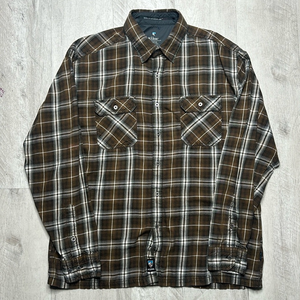 Kuhl Mens XL Brown Plaid Cowboy/Rancher Button Up Long Sleeve Shirt